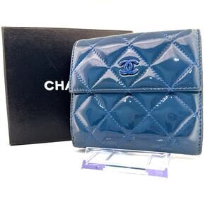 Chanel Blue Patent Quilted CC Compact Wallet